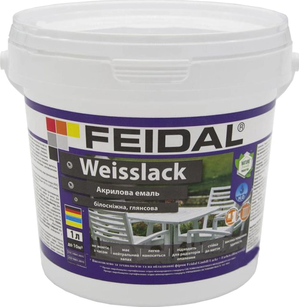 Эмаль акриловая для дерева Feidal Weisslack глянцевая 1 л (27582016)