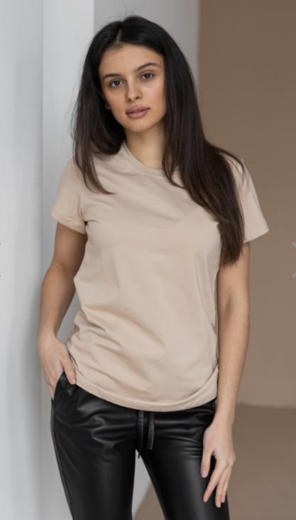 Футболка женская GBI Классика хлопковая L Бежевый (12837)