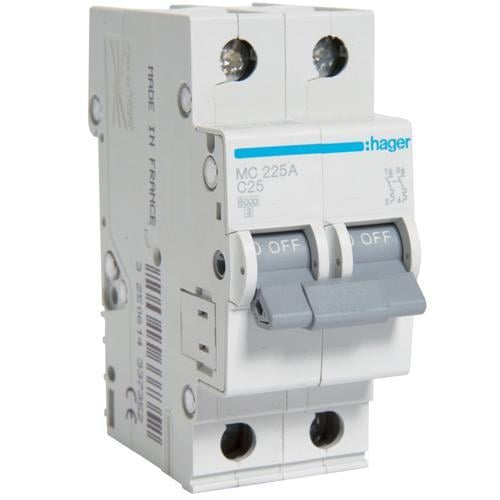 Автоматический выключатель HAGER 2P 25A 6кА C (MC225A)
