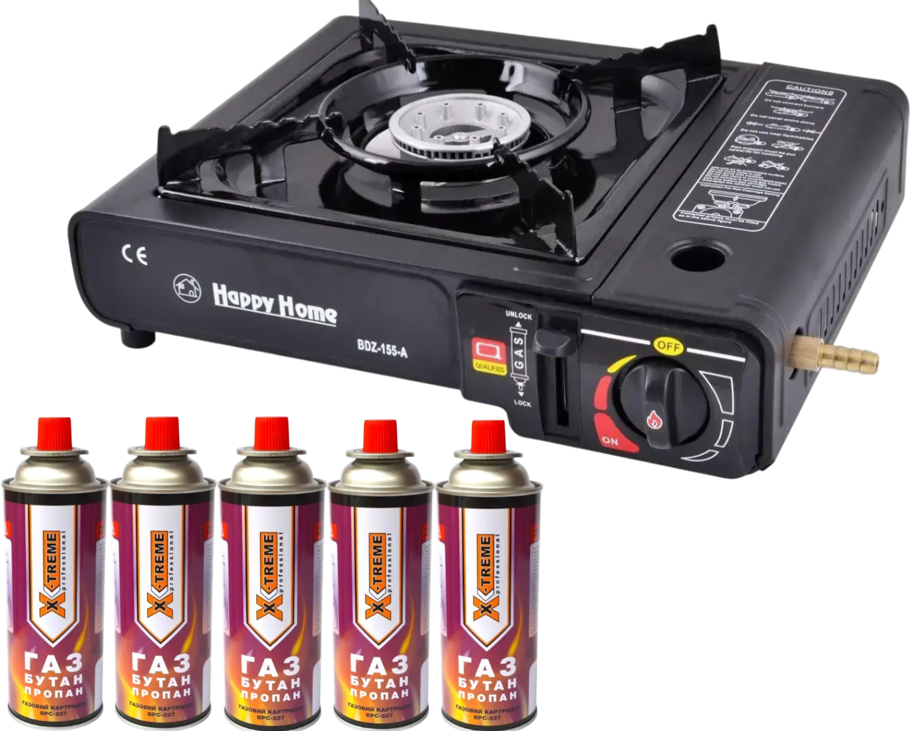 Газовая плита туристическая с пьезоподжигом Happy Home с газовым баллоном 5 шт. (29621385) Газовая плита туристическая с пьезоподжигом Happy Home с газовым баллоном 5 шт. (29621385)