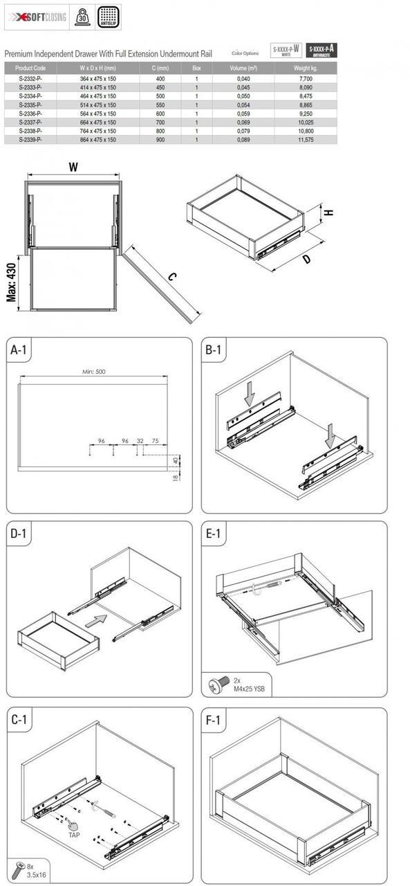 Корзина Starax с тандемом Blum полный выдвиг 600 мм Антрацит (S-2336-P-A) - фото 3