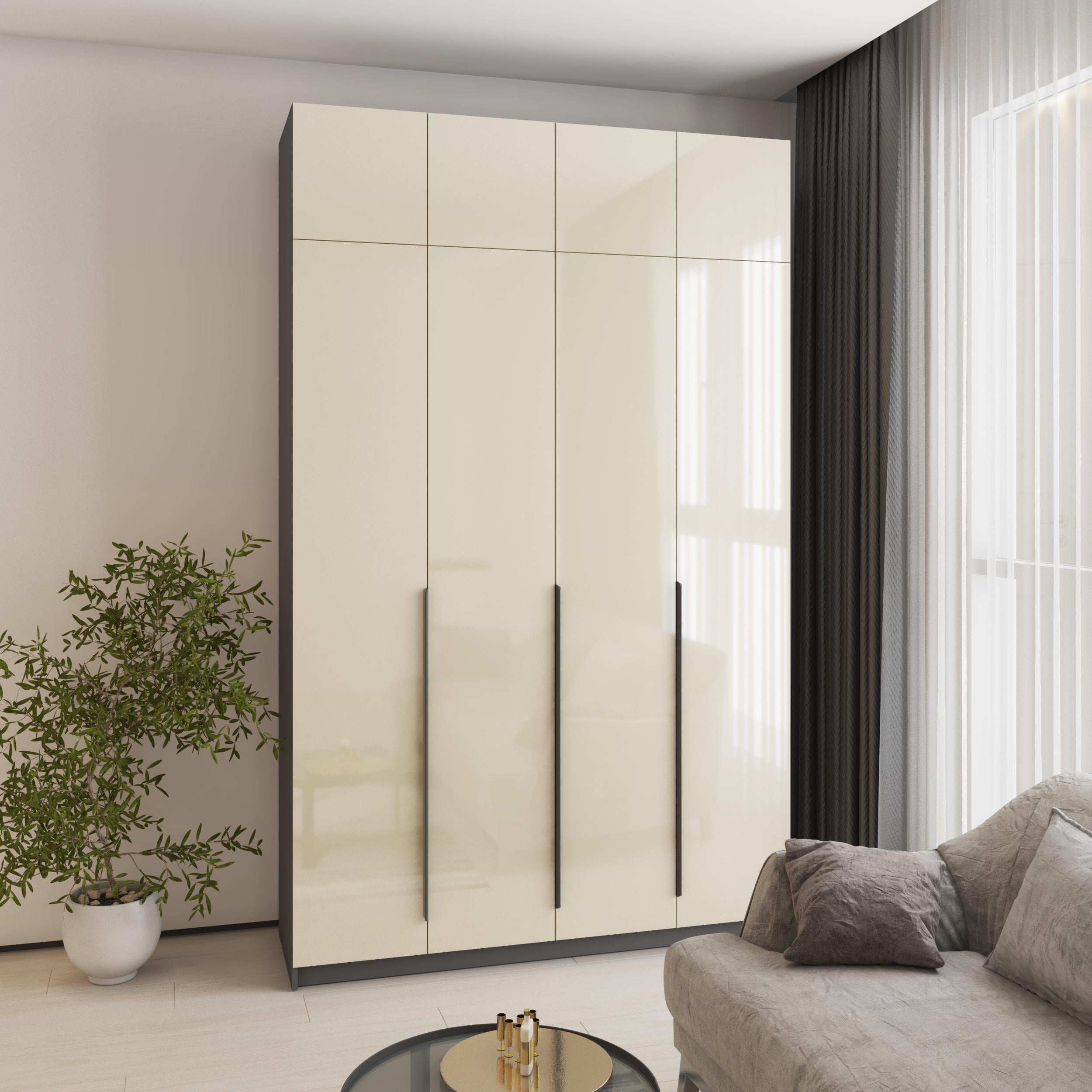 Шкаф 4-дверный с антресолью MebelStar Оскар Gloss BL-B комплект полок 160x52x260 см Антрацит/Альмонд (MBS-5515)