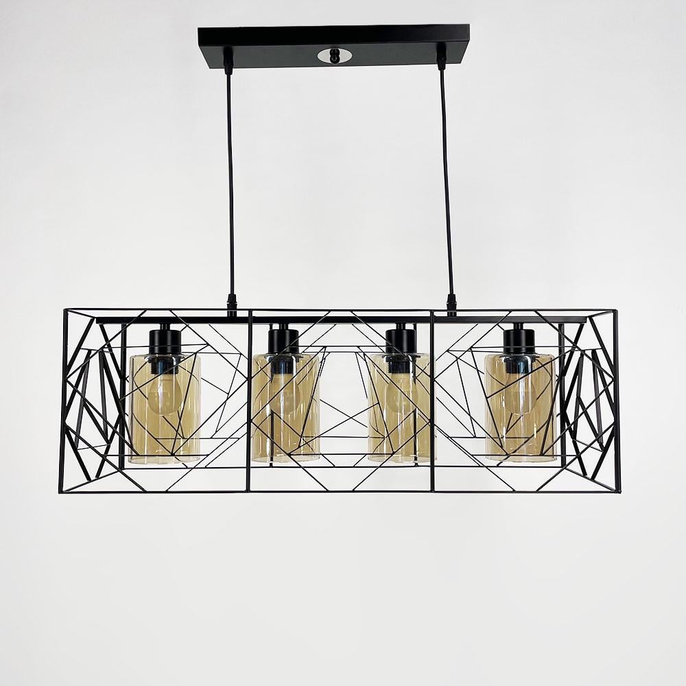 Светильник лофт на 4 янтарных плафона Черный (12120/4 BK/AM)