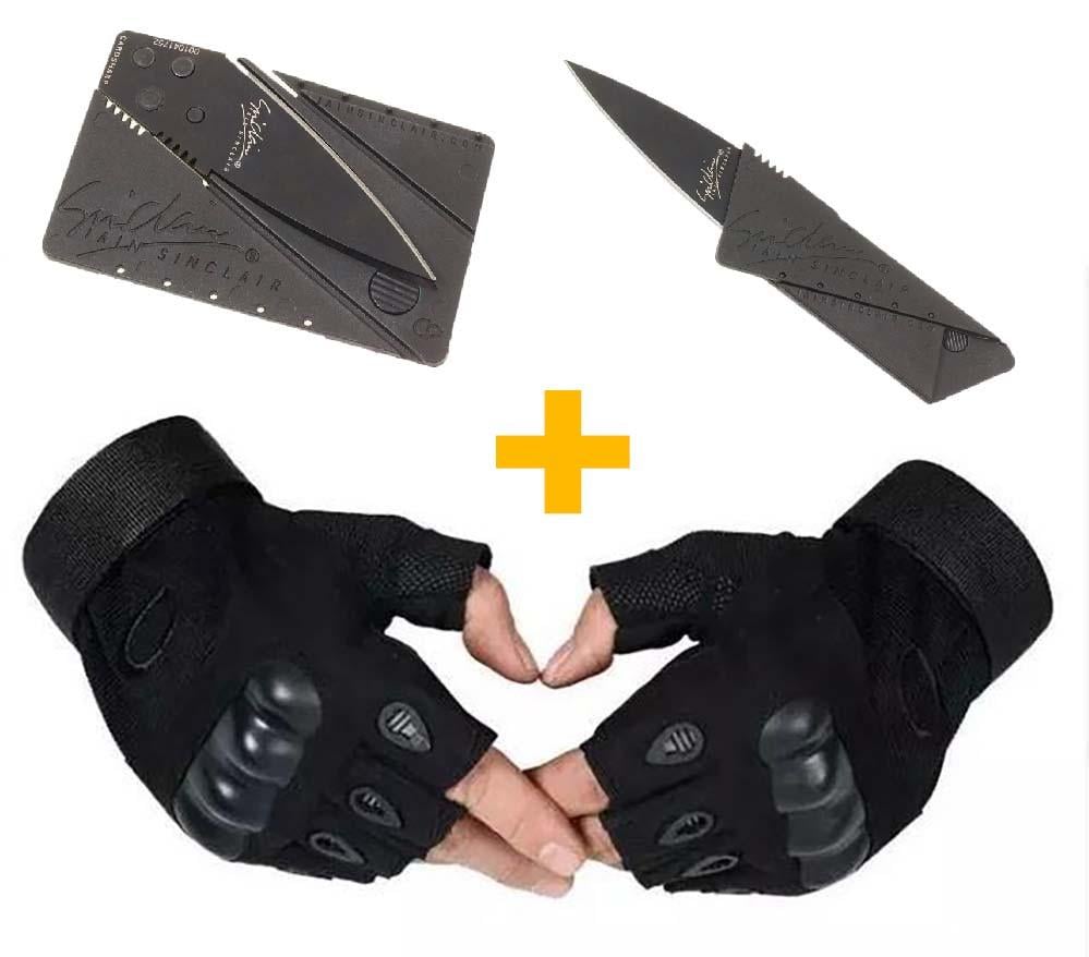 Перчатки без пальцев L и мультитул визитка Black - фото 4