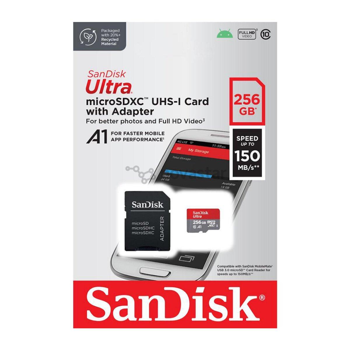 Карта пам'яті SanDisk 256 GB microSDXC UHS-I Ultra A1 SD adapter (SDSQUAC-256G-GN6MA) - фото 3