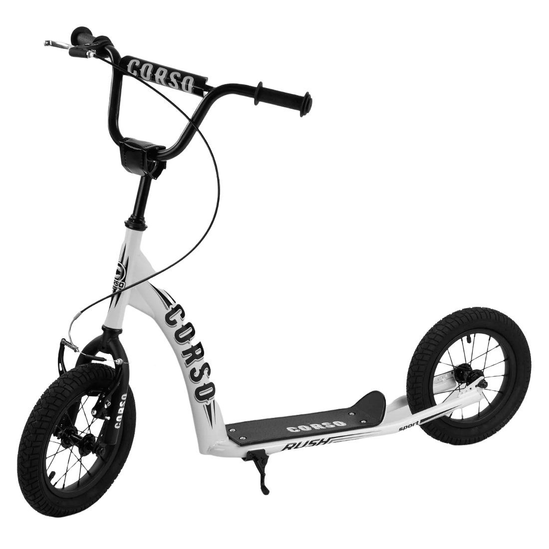 Самокат міський двоколісний Corso CR-T 3029 з надувними колесами 12" Білий/Чорний (784779043)