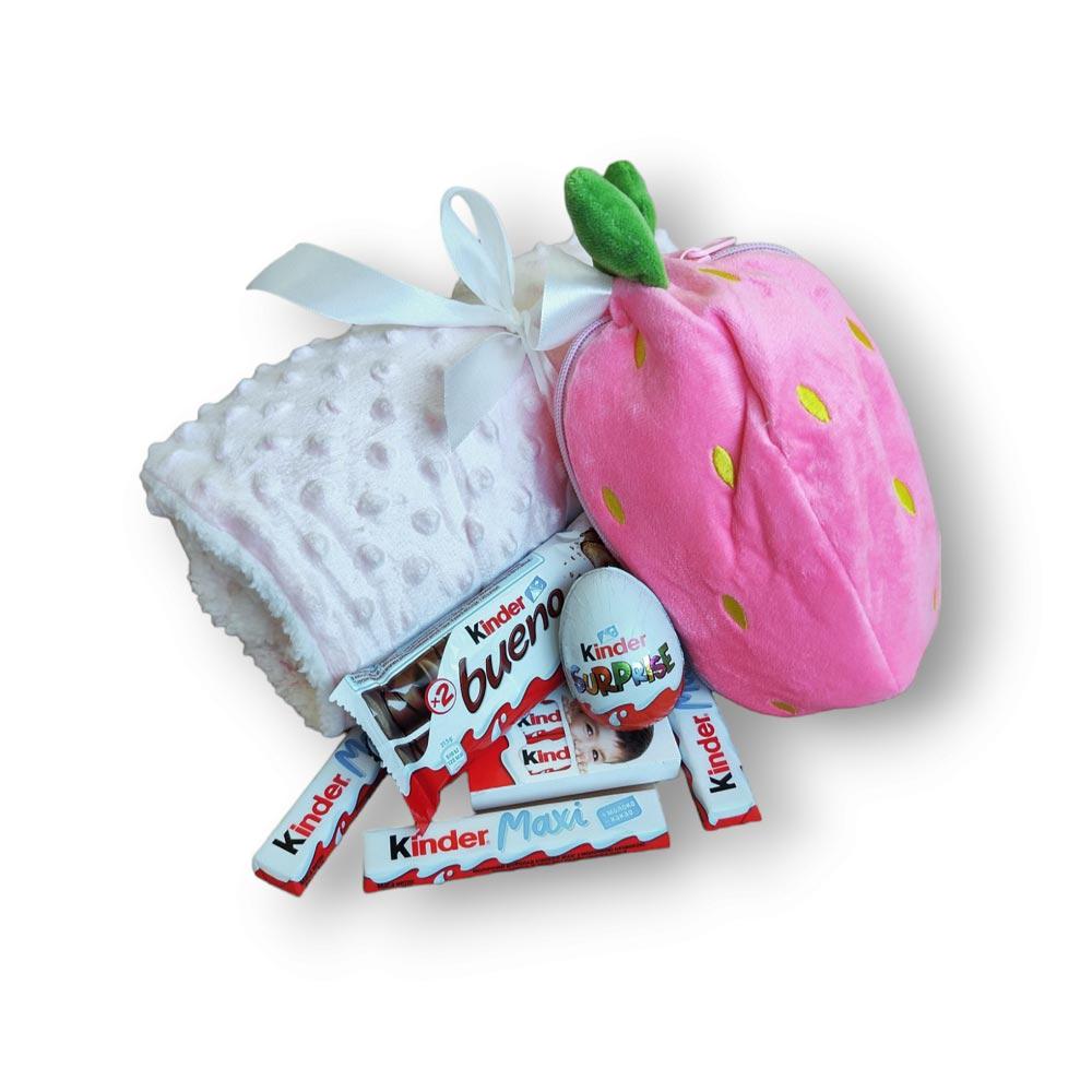 Подарочный набор детский с мягкой игрушкой кролик-клубничка и пледом (GB-0011) - фото 5