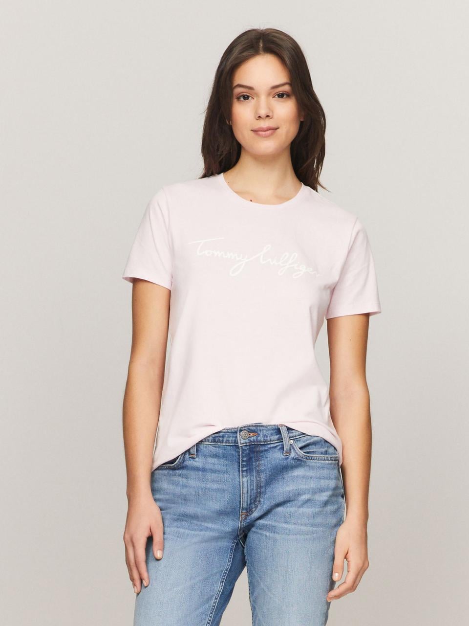 Футболка женская Tommy Hilfiger Signature Logo Crewneck T-Shirt XS Розовый (197232619374)