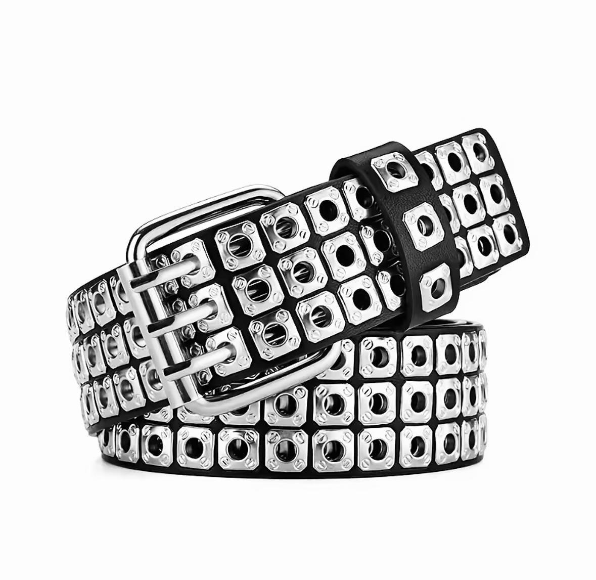Ремінь на пояс з екошкіри Wuke Заклепки люверси 3 ряди та металевою пряжкою унісекс Чорний
