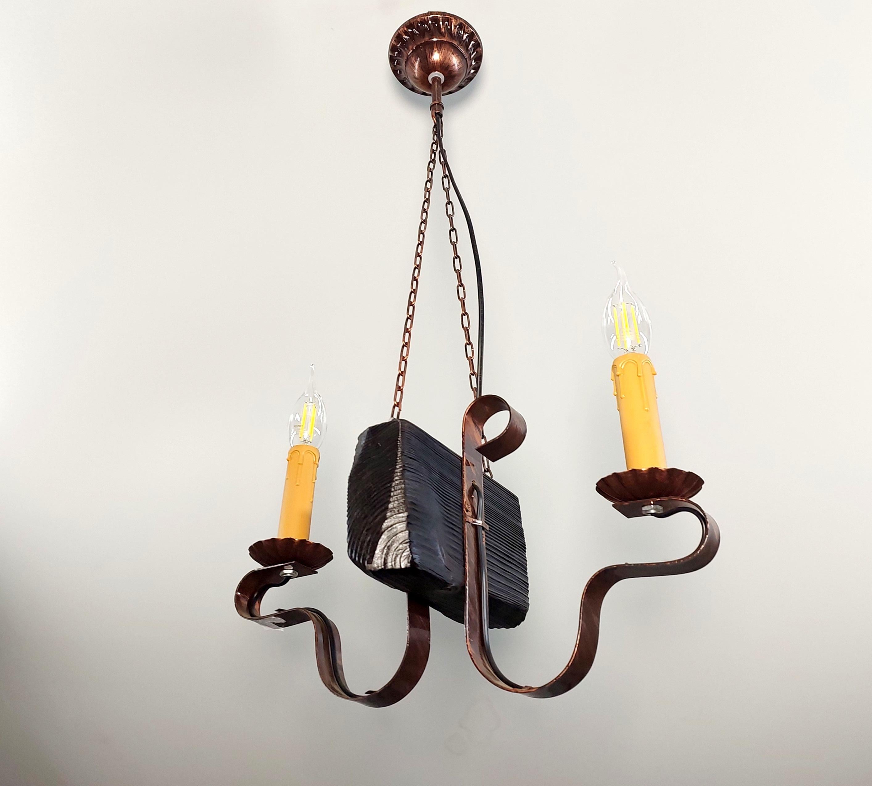 Люстра дерев'яна Балка/2 Свічка на 2 патрона Коричневий