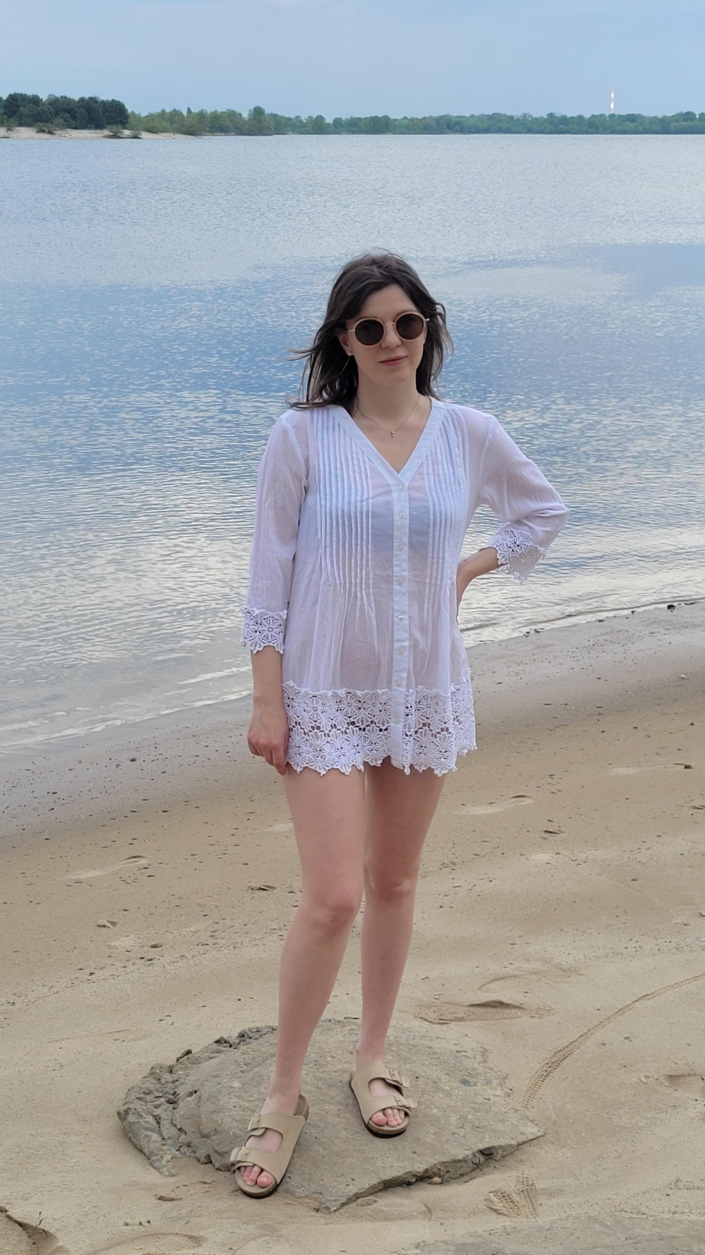 Туніка-сорочка жіноча літня з мереживом на ґудзиках XL Білий - фото 5