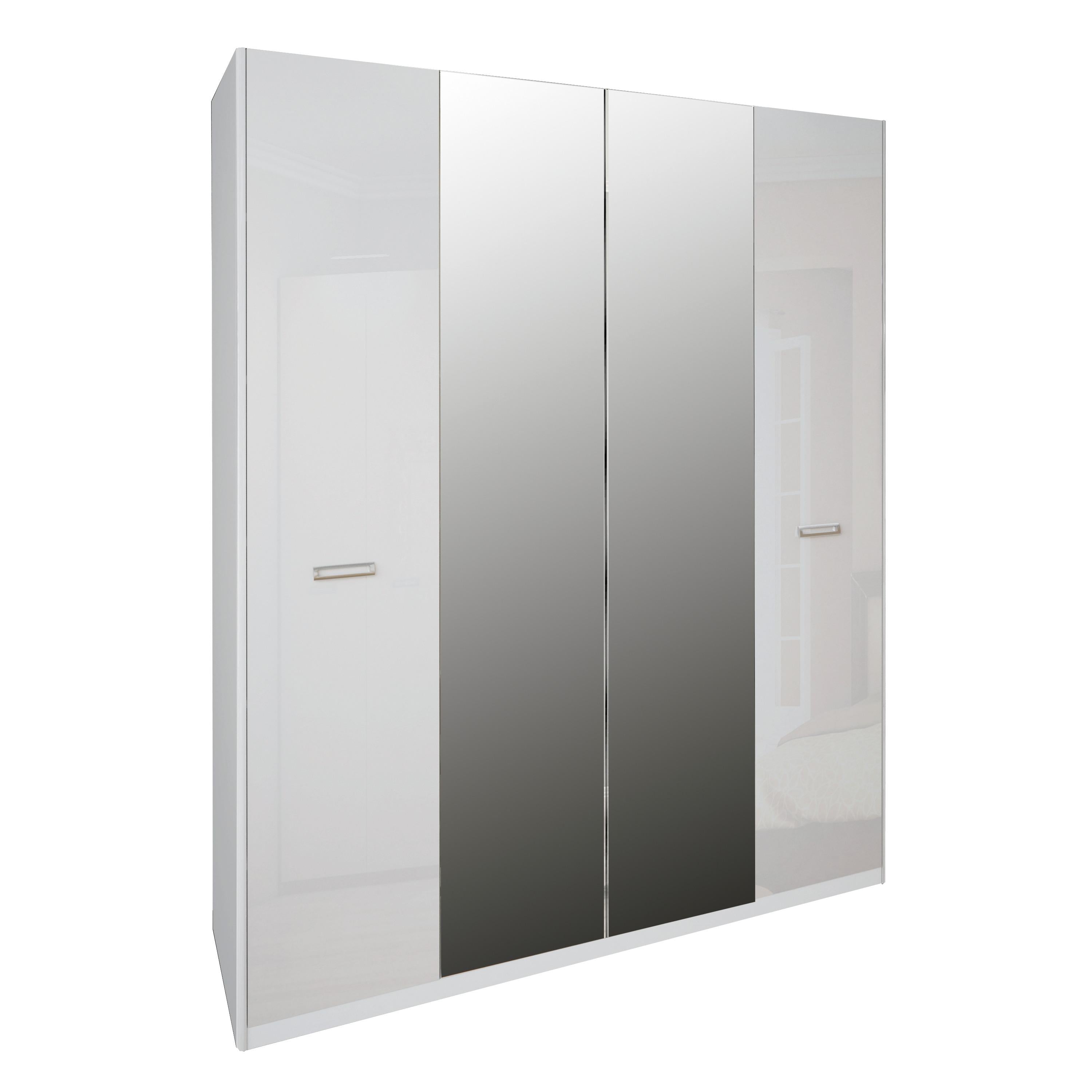 Шкаф для спальни с зеркалом MiroMark Белла 4Д ламинированный ДСП 1840х550х2256 мм Белый глянец (10859)