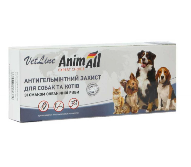 Таблетки от глистов AnimAll VetLine для кошек и собак со вкусом океанической рыбы 10 шт. (00000005414)