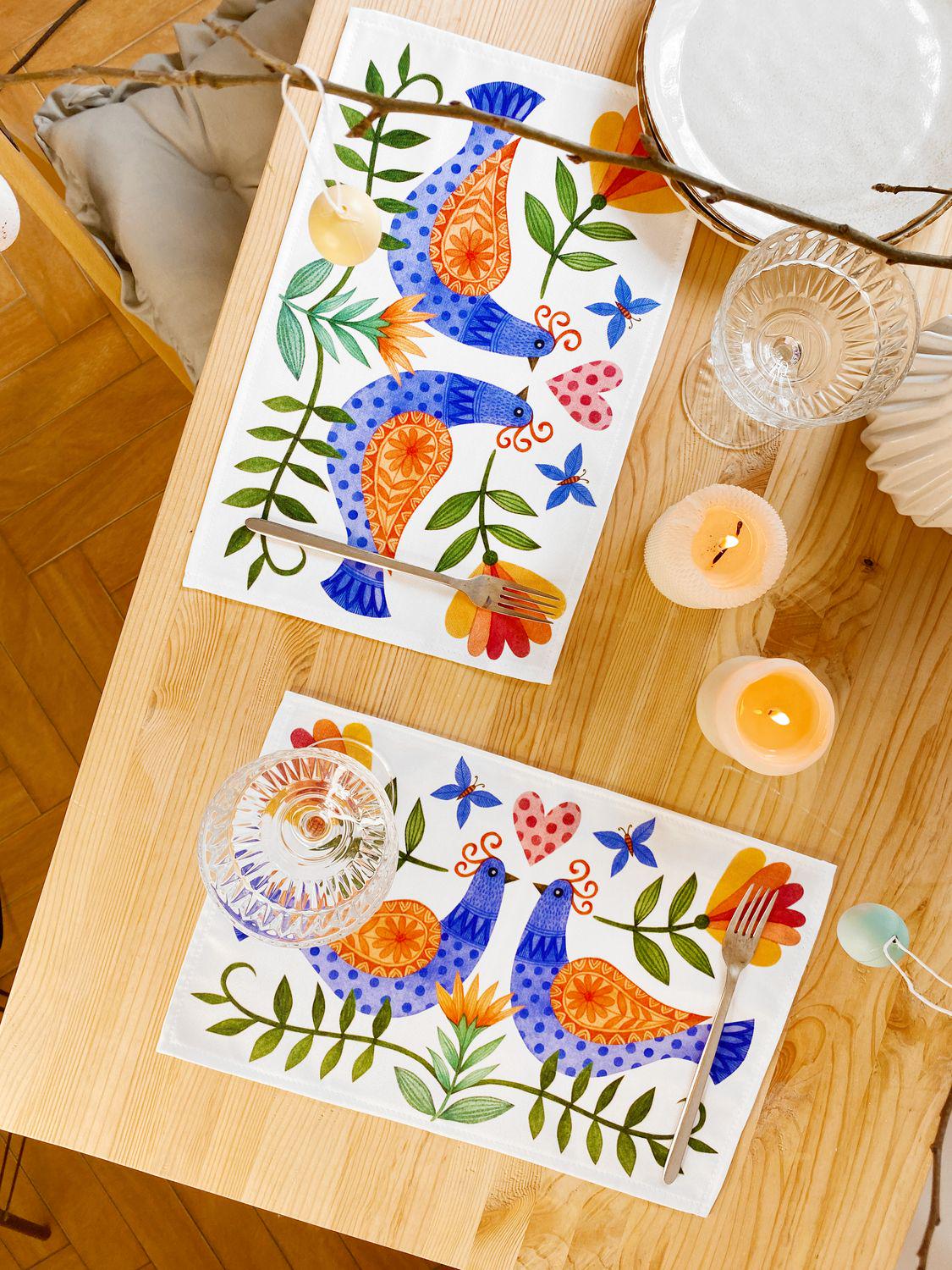 Серветки-підкладки під тарілки на стіл Пташина сім'я 2 шт. (sp7-728103634)