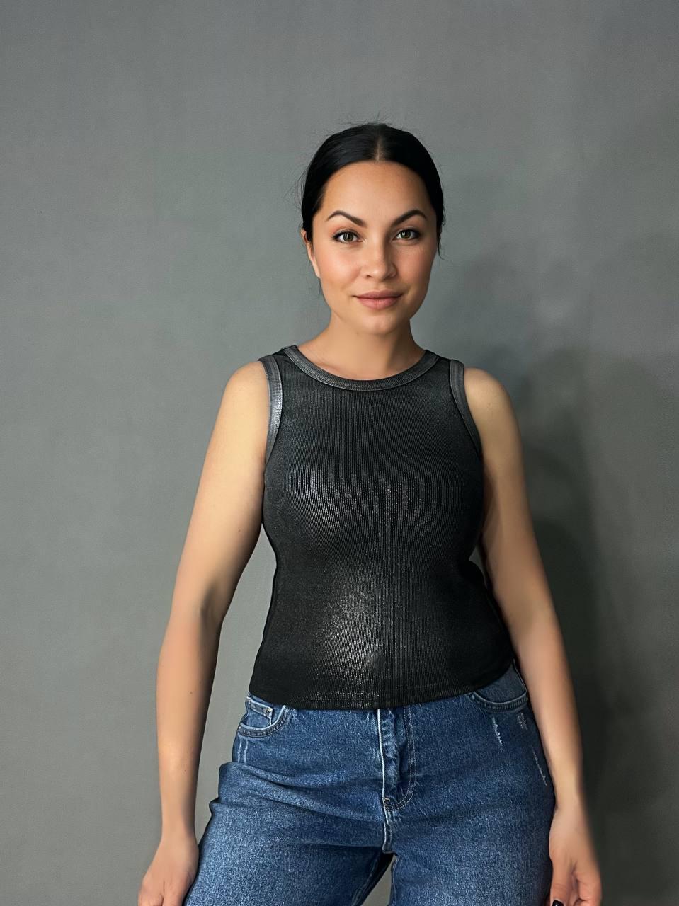 Майка женская A-N 332 базовая рубчик накат краска OS Черный (1971)