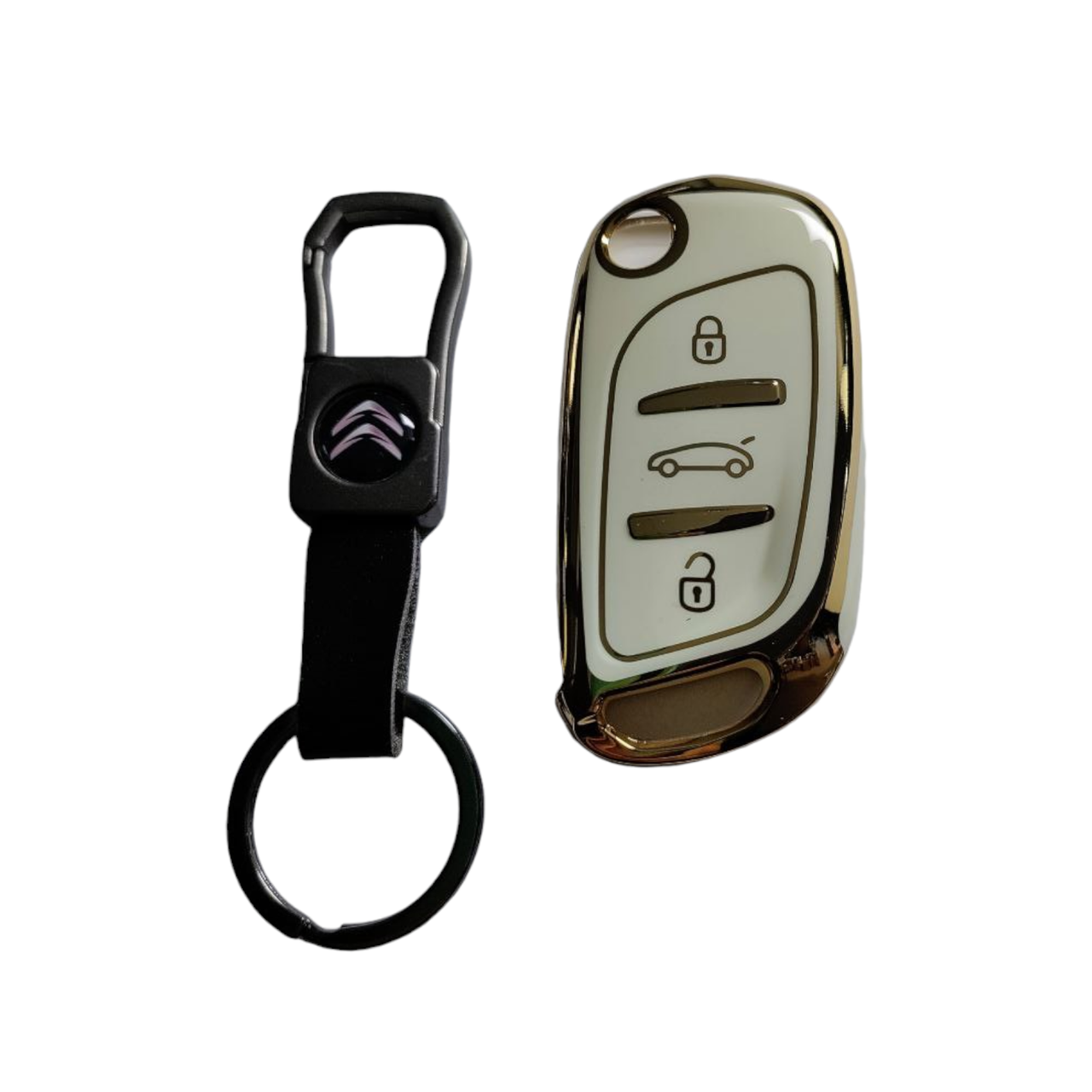 Чехол для ключа Citroen с золотым ободком и брелок (2365382833)