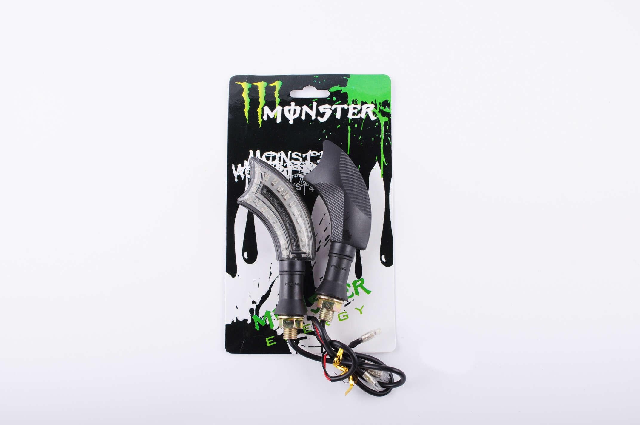 Повороты светодиодные пара изогнутые черные прозрачные 21 диод MONSTER ENERGY (O-923)