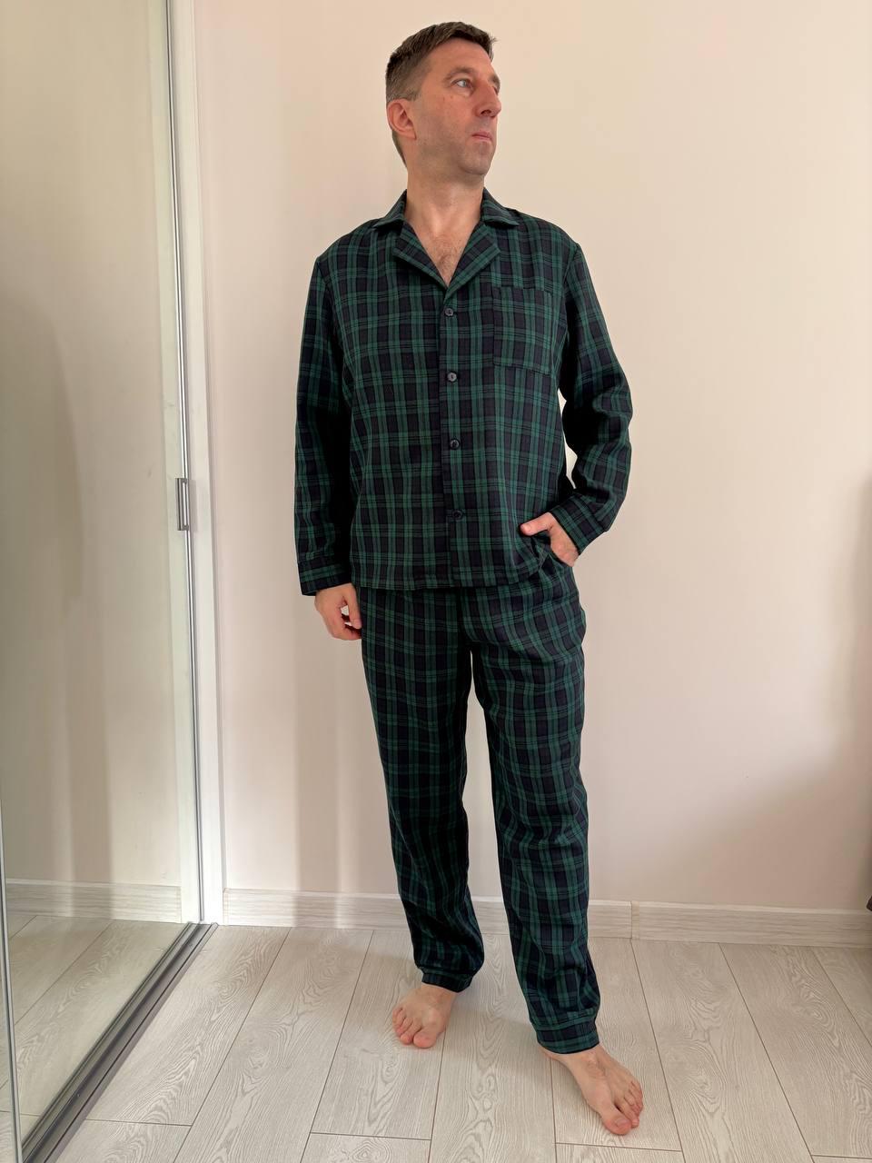 Пижамный комплект COSY Бруклин с фланели брюки/рубашка XL клетка Зелено-синий (F231P) - фото 2