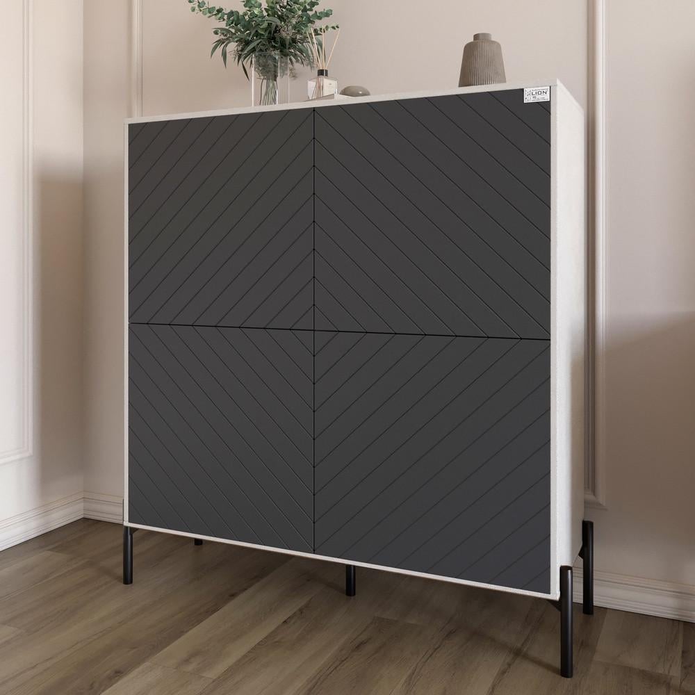 Комод-пенал з чорними металевими ніжками Lion Амарант 114х40х126,5 см Бетон Style/Графітовий (Lion-042027)