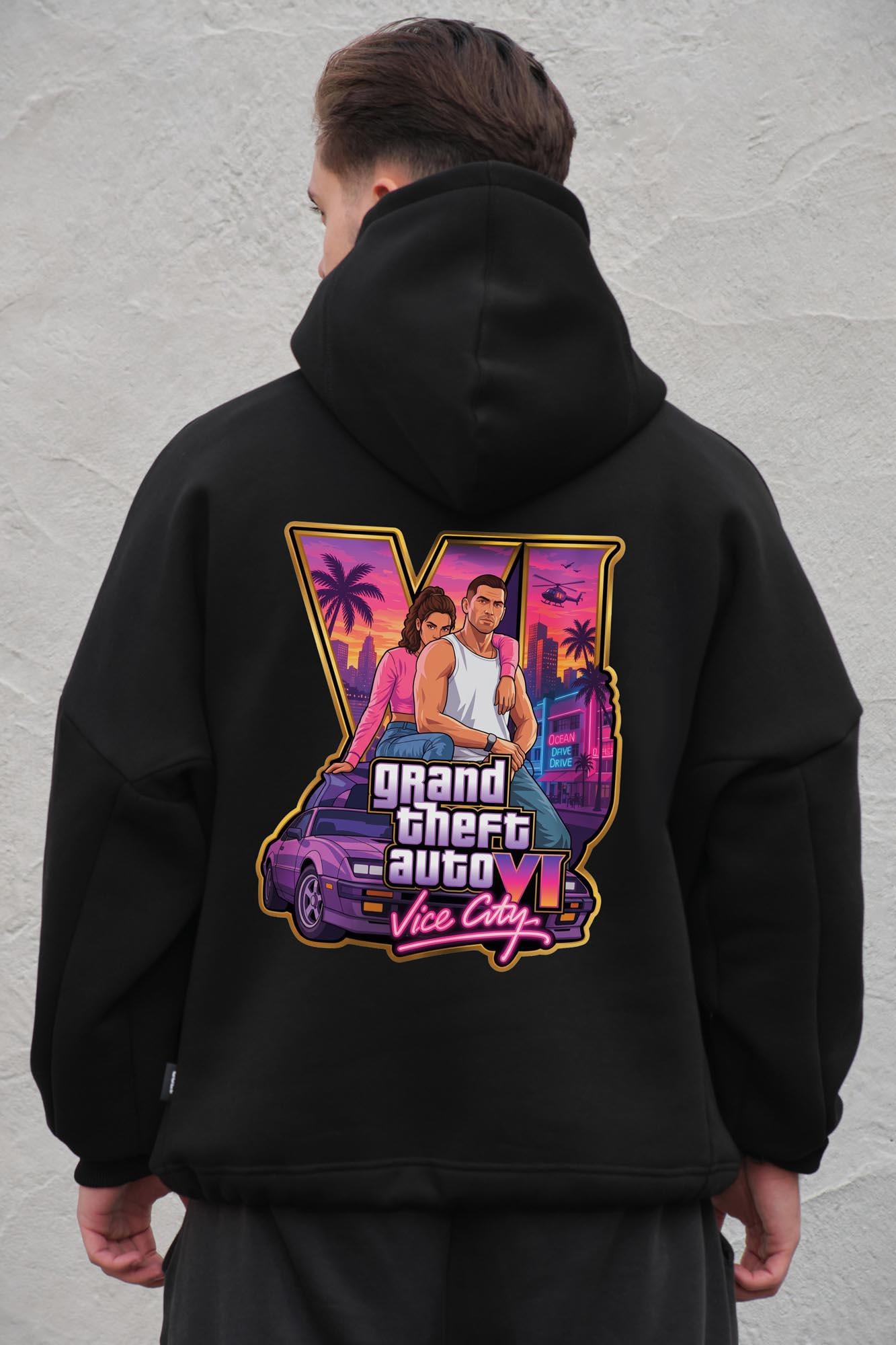 Худи на флисе с капюшоном и принтом Without Vice City оверсайз Black (8056616 8056617)