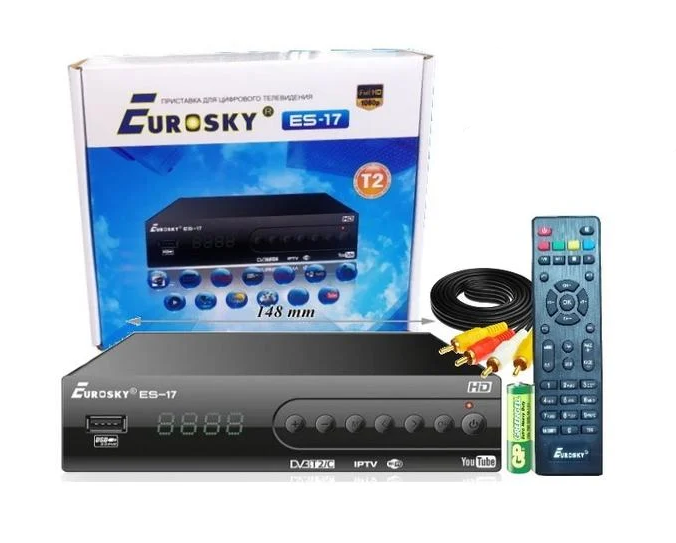 ТВ-ресивер Eurosky ES-17 DVB-T2 Metall+INTERNET+ WiFi-адаптер на чипе 7601
