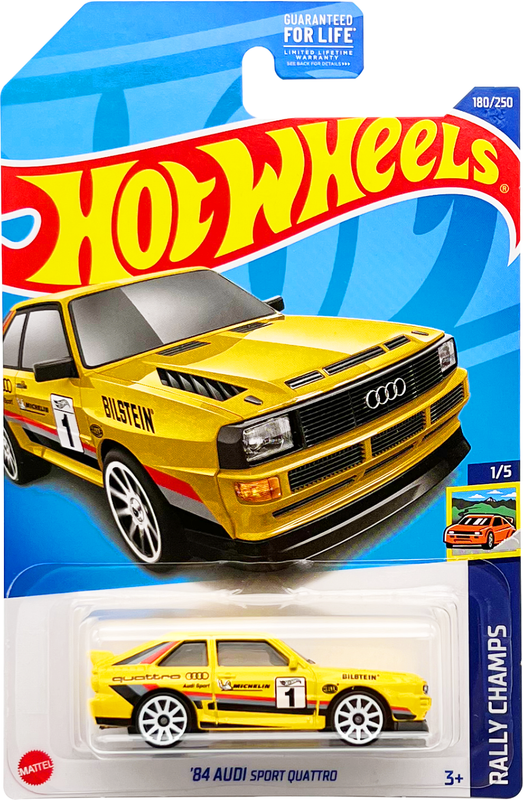 Игрушечная машинка Hot Wheels 84 Audi Sport Quattro 2022 Rally Champs №180 Yellow (HCV29)