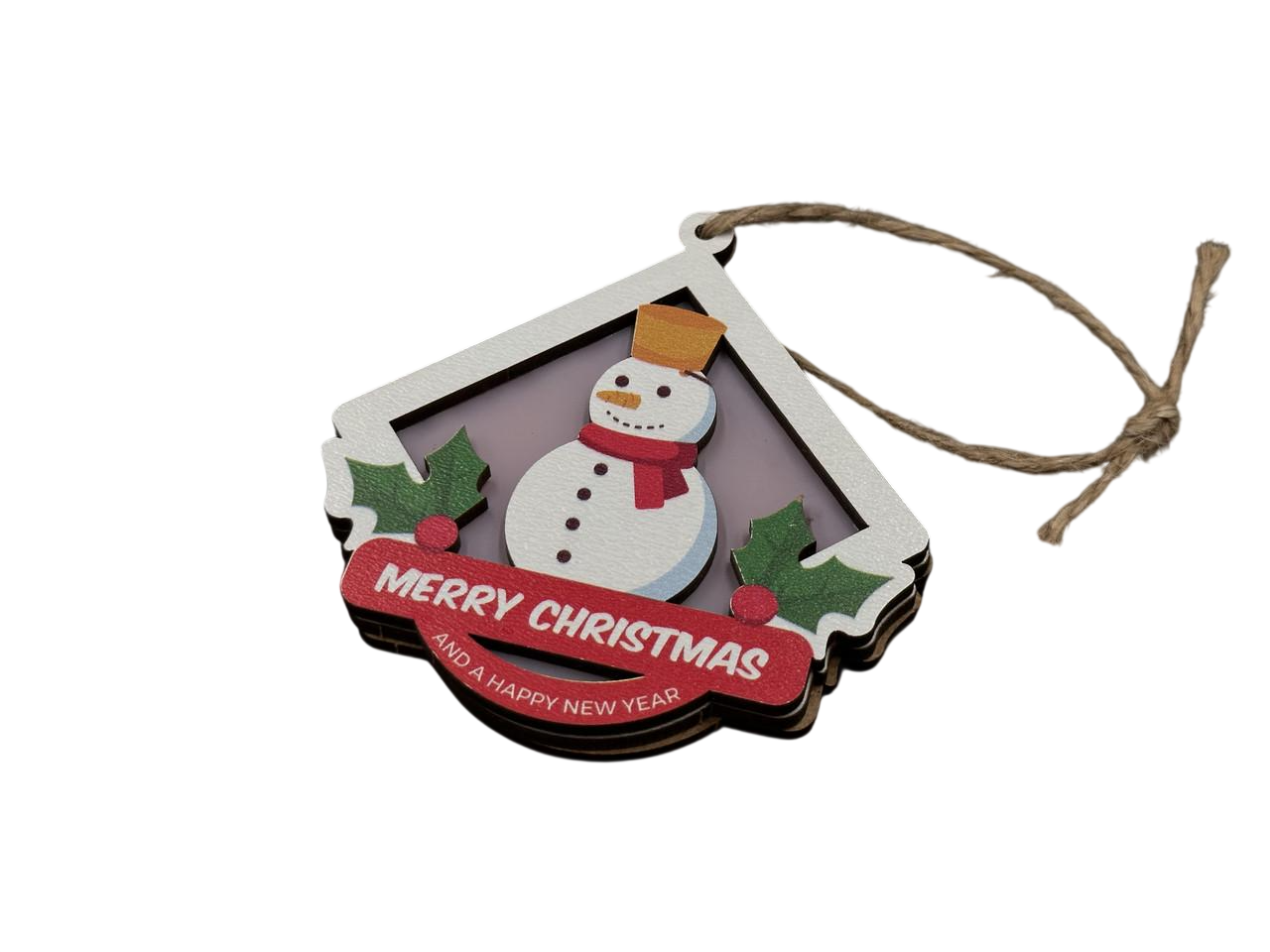 Игрушка елочная новогодняя Снеговик Marry Christmas с подсветкой из фанеры 90х85х10 мм Разноцветный (NR-127)