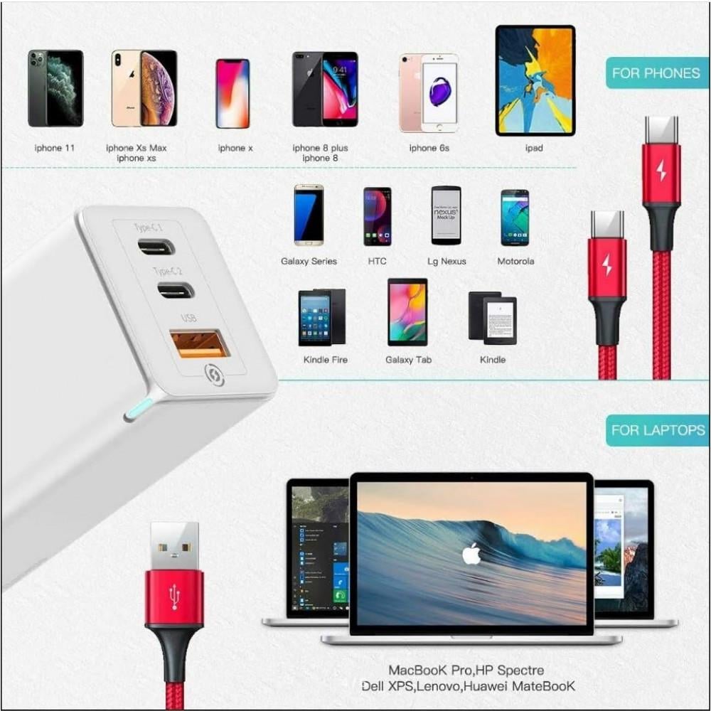 Зарядний пристрій мережевий Baseus GaN 2 pro 65W QC4.0/PD3.0 USB/2Type-C з кабелем White (25397367) - фото 8