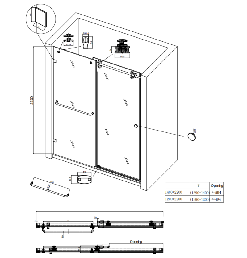 Дверь в нишу Koer SR SD06-120x220-TR-01 прозрачное стекло Easy Clean 8 мм Хром (KR5367) - фото 6