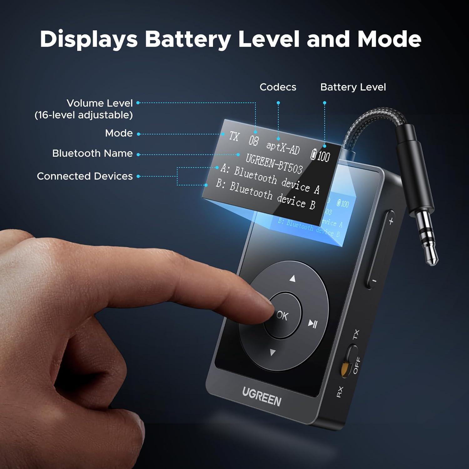 Адаптер аудіо Ugreen Bluetooth 5.3 Чорний (45492) - фото 7 Адаптер аудіо Ugreen Bluetooth 5.3 Чорний (45492) - фото 7