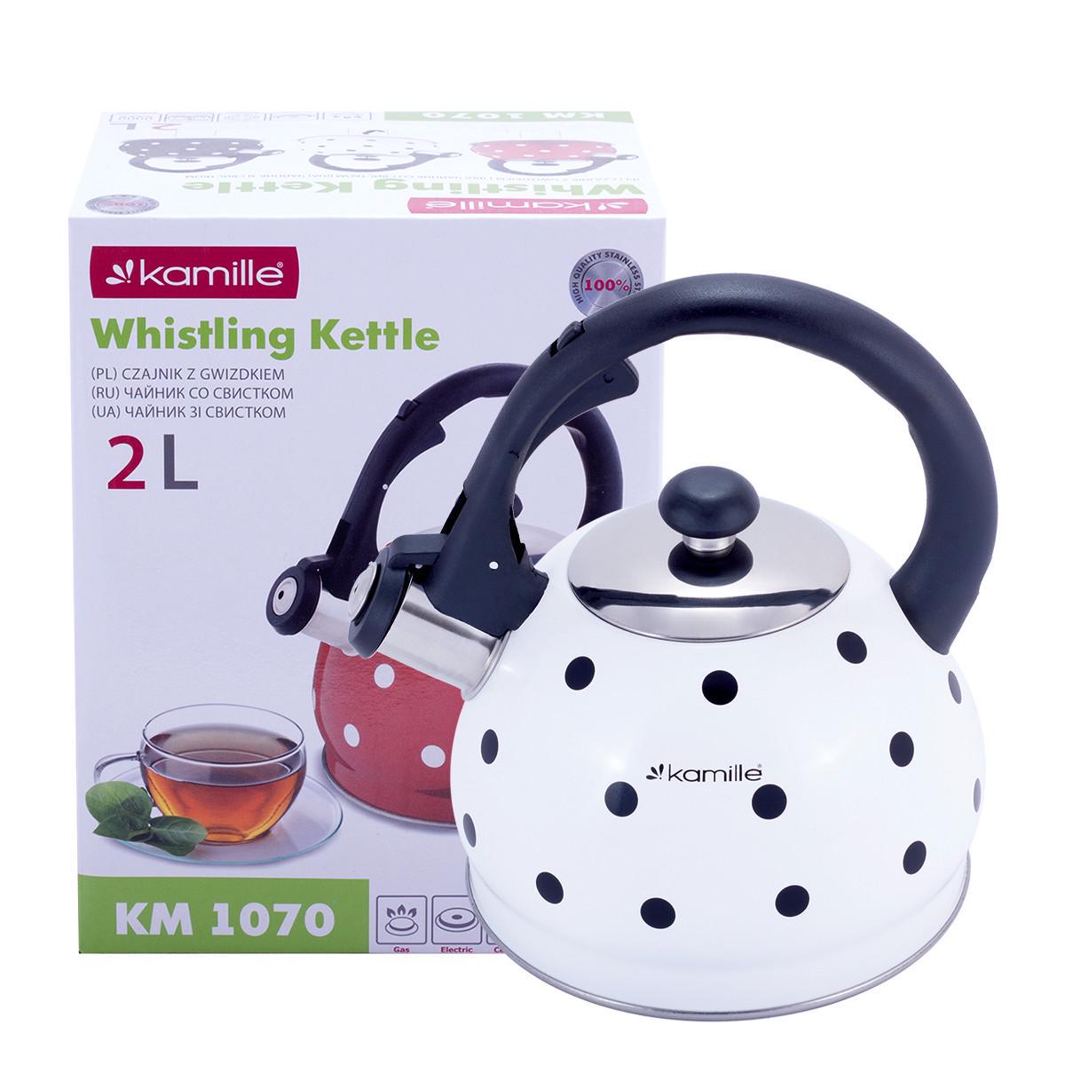Чайник Kamille KM-1070 из нержавеющей стали со свистком 2 л Белый (1714623730)