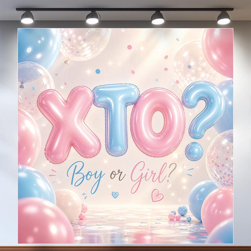 Фотозона Кто? Boy or Girl с объемными розовыми и голубыми буквами 200x200см, №48516