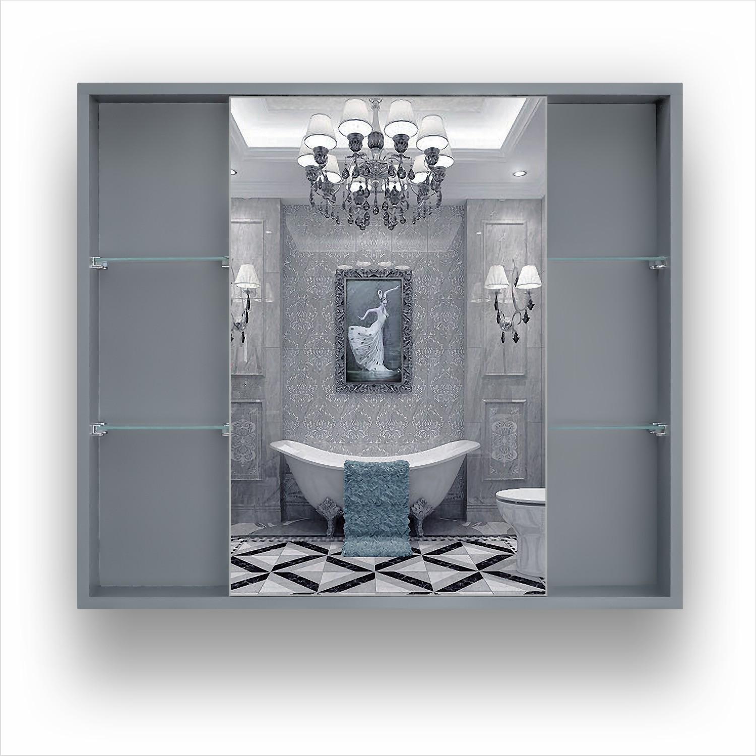 Зеркальный шкаф для ванной с открытыми полками Kentucky Антрацит (25484687)