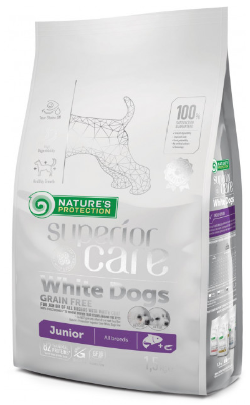 Корм для собак Nature's Protection Superior Care White Dogs Grain Free Junior All Breeds 1,5 кг - фото 1