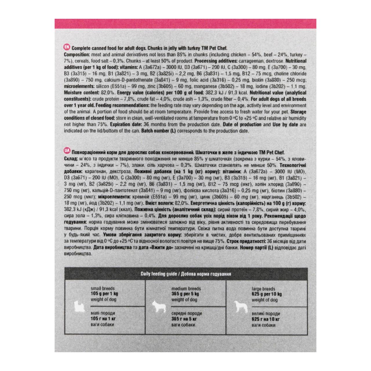 Корм влажный для взрослых собак Pet Chef кусочки в желе с индейкой 415 г - фото 7
