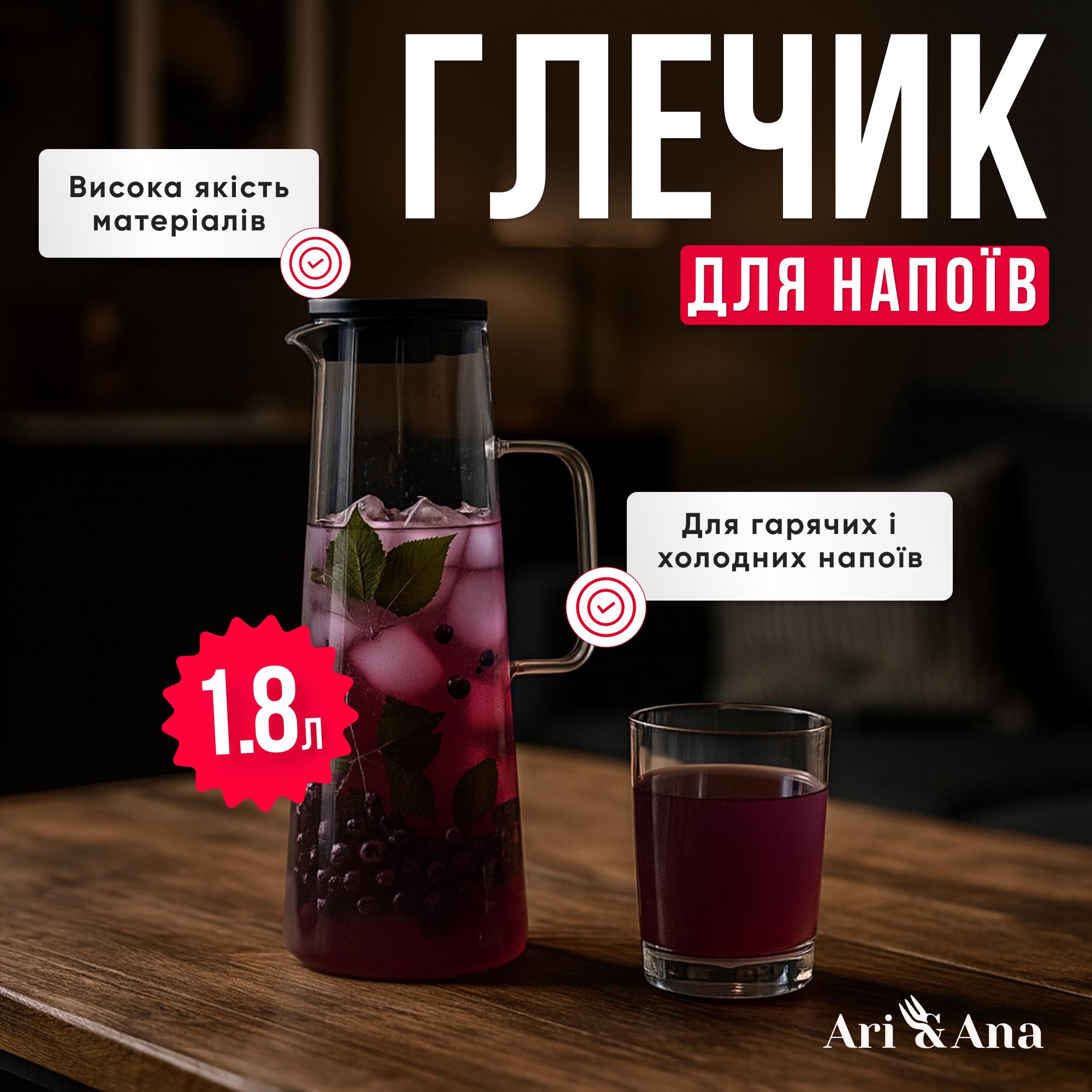 Кувшин стеклянный термостойкий с пластиковой крышкой боросиликатное стекло 1,8 л Прозрачный (30370843) - фото 7 Кувшин стеклянный термостойкий с пластиковой крышкой боросиликатное стекло 1,8 л Прозрачный (30370843) - фото 7