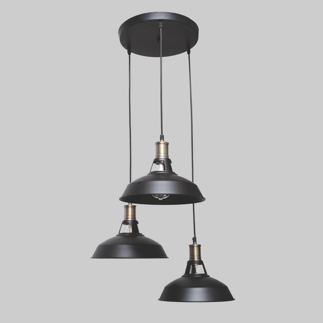 Люстра подвесная лофт с патроном на 3 плафона 27 см Серебряный (52-6857F4-3 BK)