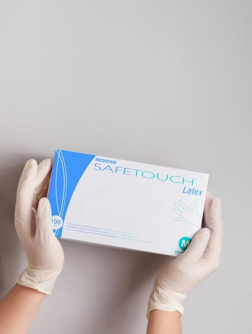 Перчатки латексные одноразовые Medicom SafeTouch Strong текстурированные без пудры L 5,5 г 100 шт. Белый - фото 5