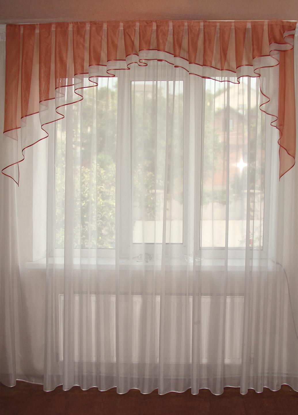 Ламбрекен Firanka прибой карниз 200 см Терракотовый с молочным (75_6_2м)