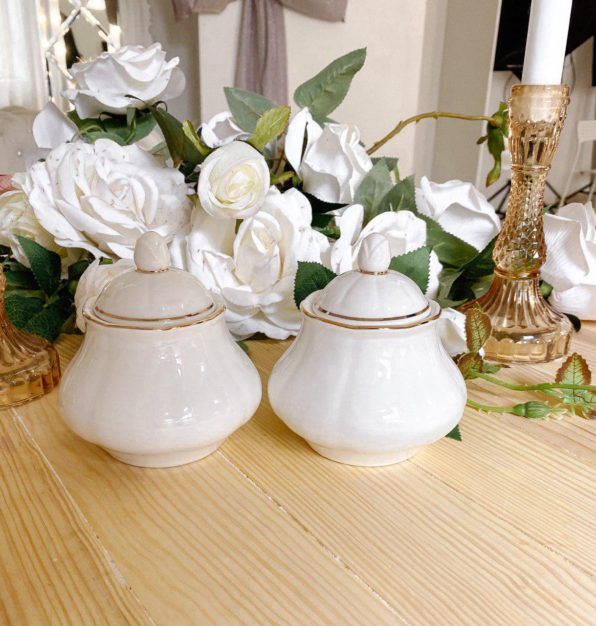 Сахарница фарфоровая с золотым кантом 300 мл Белый - фото 2