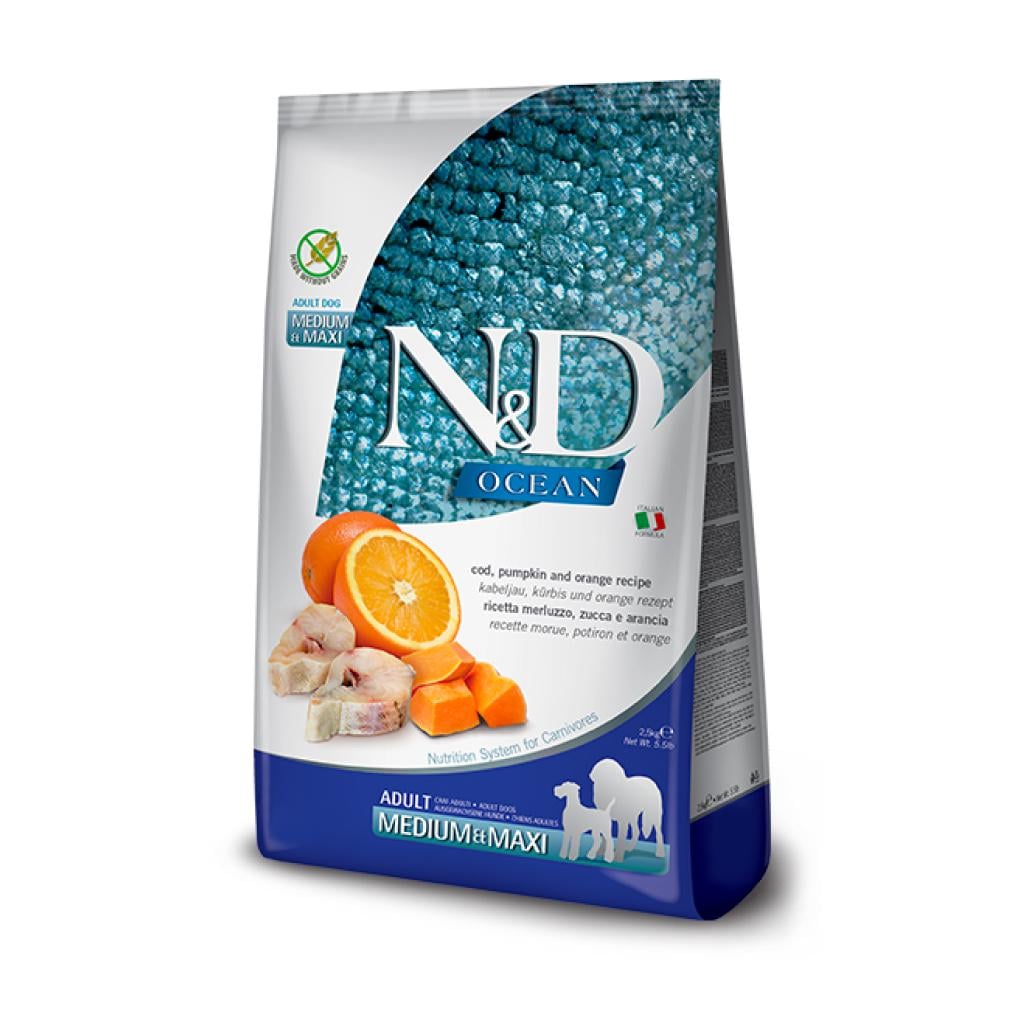 Корм для собак Farmina N&D Grain Free OCEAN COD, PUMPKIN&ORANGE MEDIUM&MAXI 2,5 кг (178969)