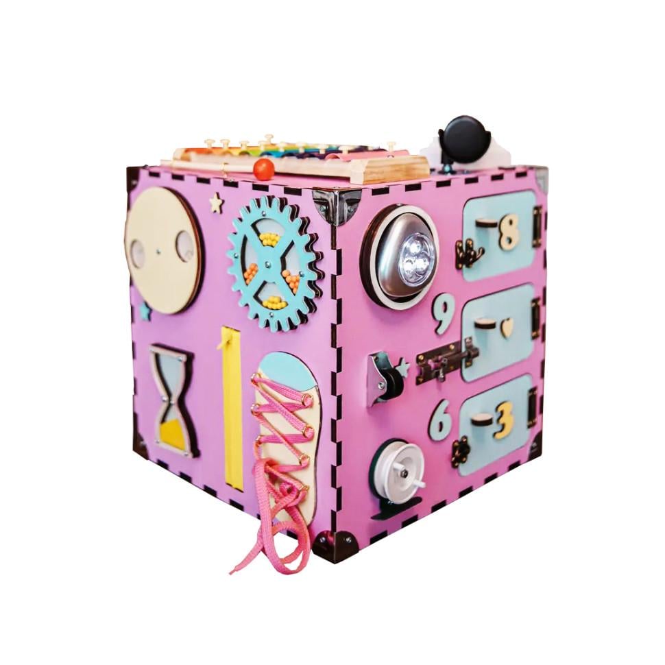 Игрушка детская деревянная Temple Group TG200132 Бизикуб 30х30х30 см Розовый