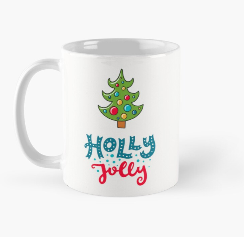 Чашка керамическая с принтом Holly Jolly Елочка Новый Год 330 мл Белый