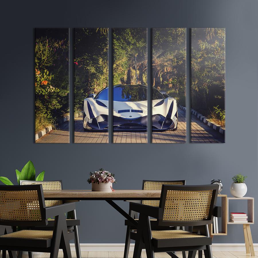 Картина на холсте Мощная белая спортивная машина 132x80 см (1311-51)