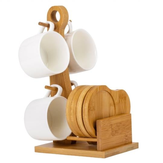 Набор керамических кружек Elisey Тандем с бамбуковой подставкой 140 мл 9 пр. Белый (135-81-9184-002)