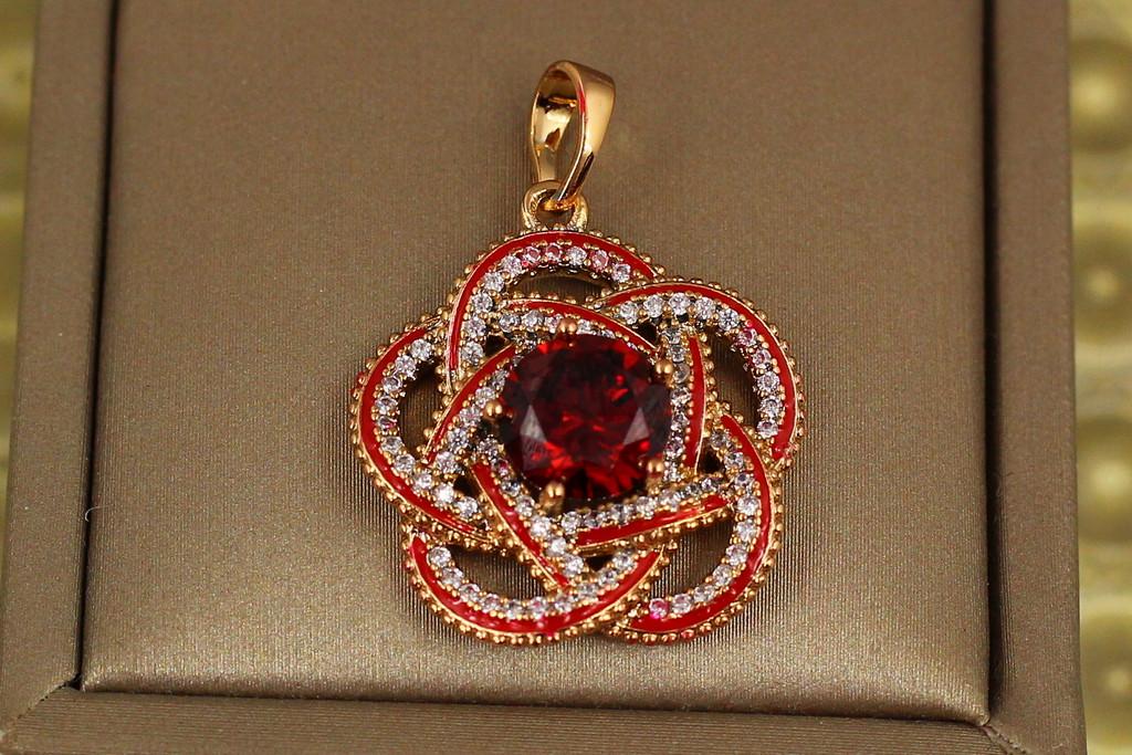 Кулон Xuping Jewelry Чакра с красным камнем 2 см Золотистый