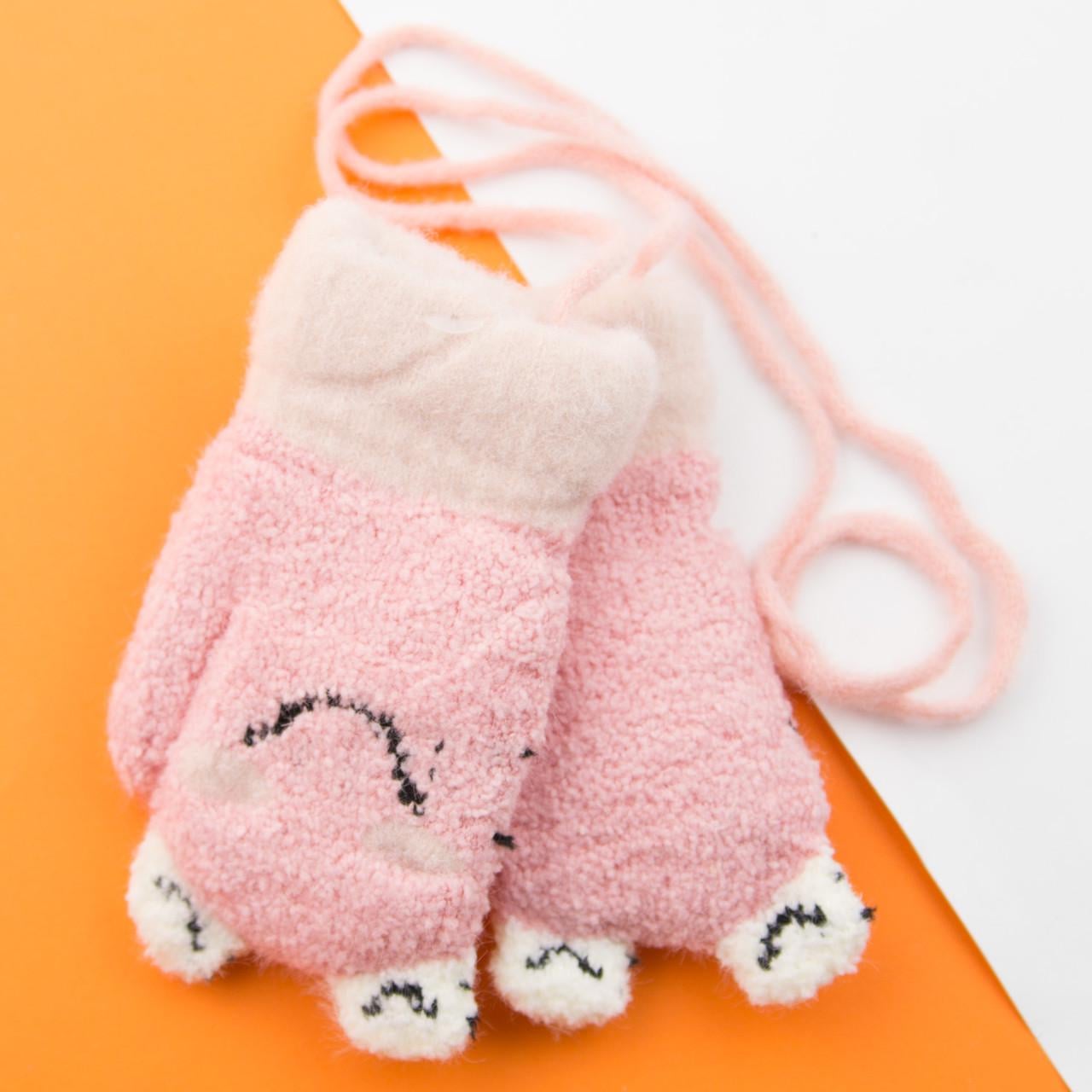Детские варежки зимние с мехом на 1-2 года на веревочке 22-25-32 Розовый (DR009981) Детские варежки зимние с мехом на 1-2 года на веревочке 22-25-32 Розовый (DR009981)