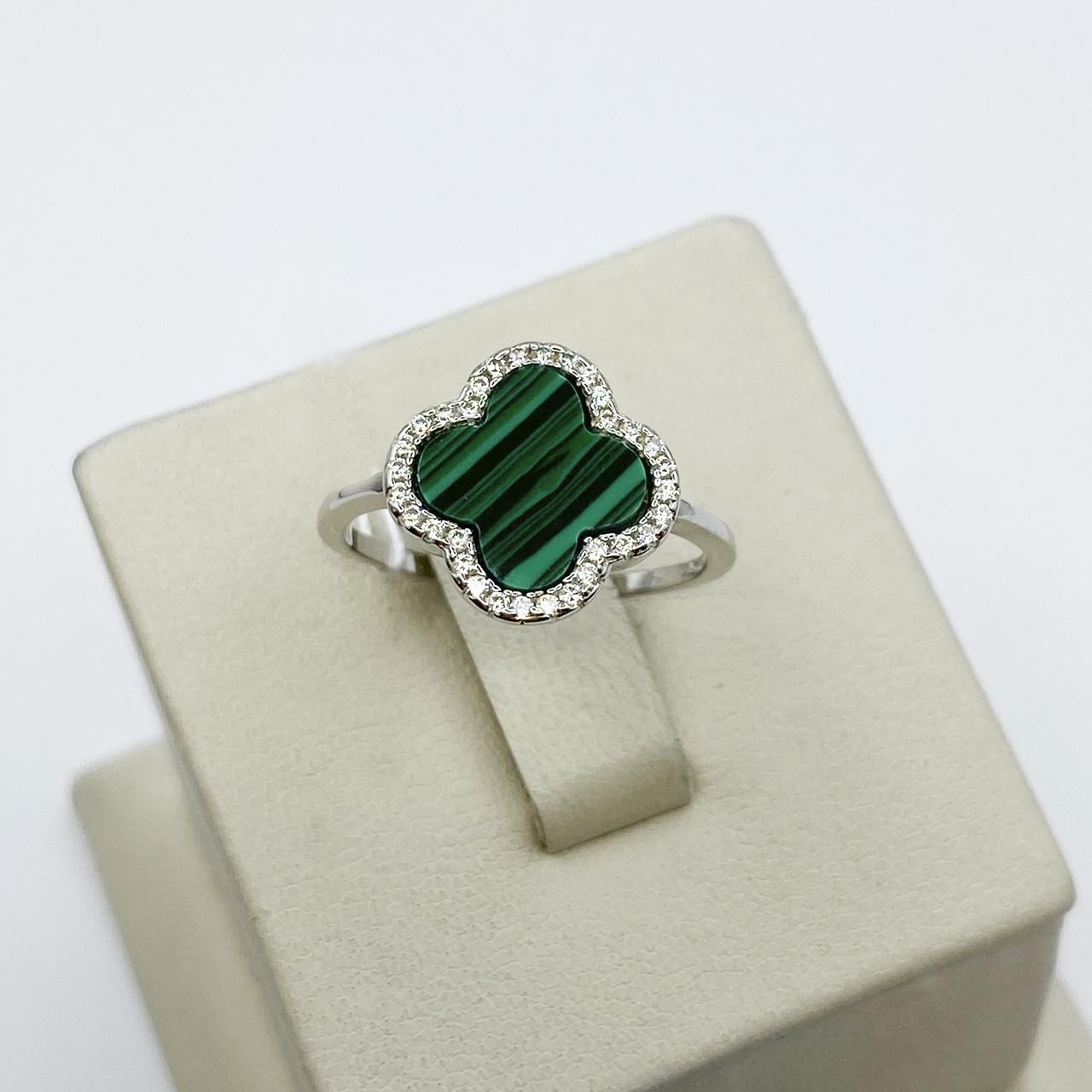 Кільце срібне Конюшина з малахітом р. 19 2,65 г (1977807974)