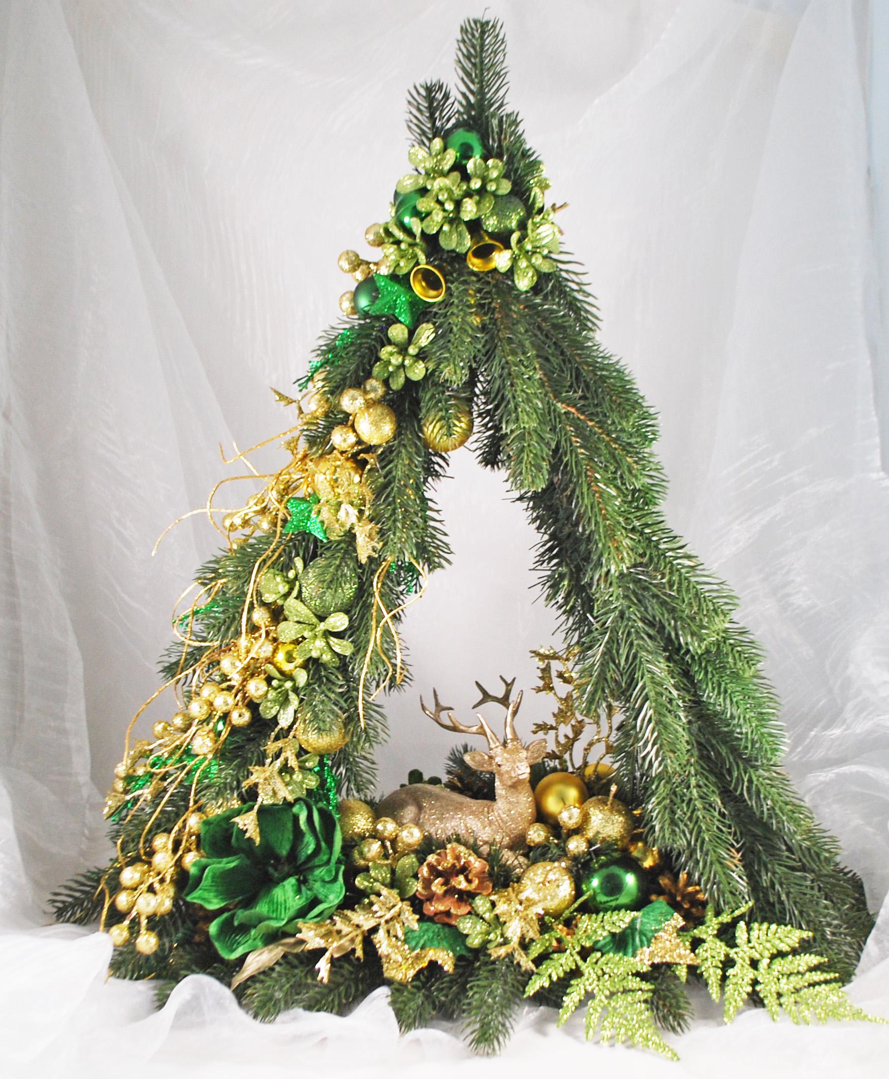 Елка новогодняя с оленем 60 см Зеленый/Золотой (4974111) - фото 2