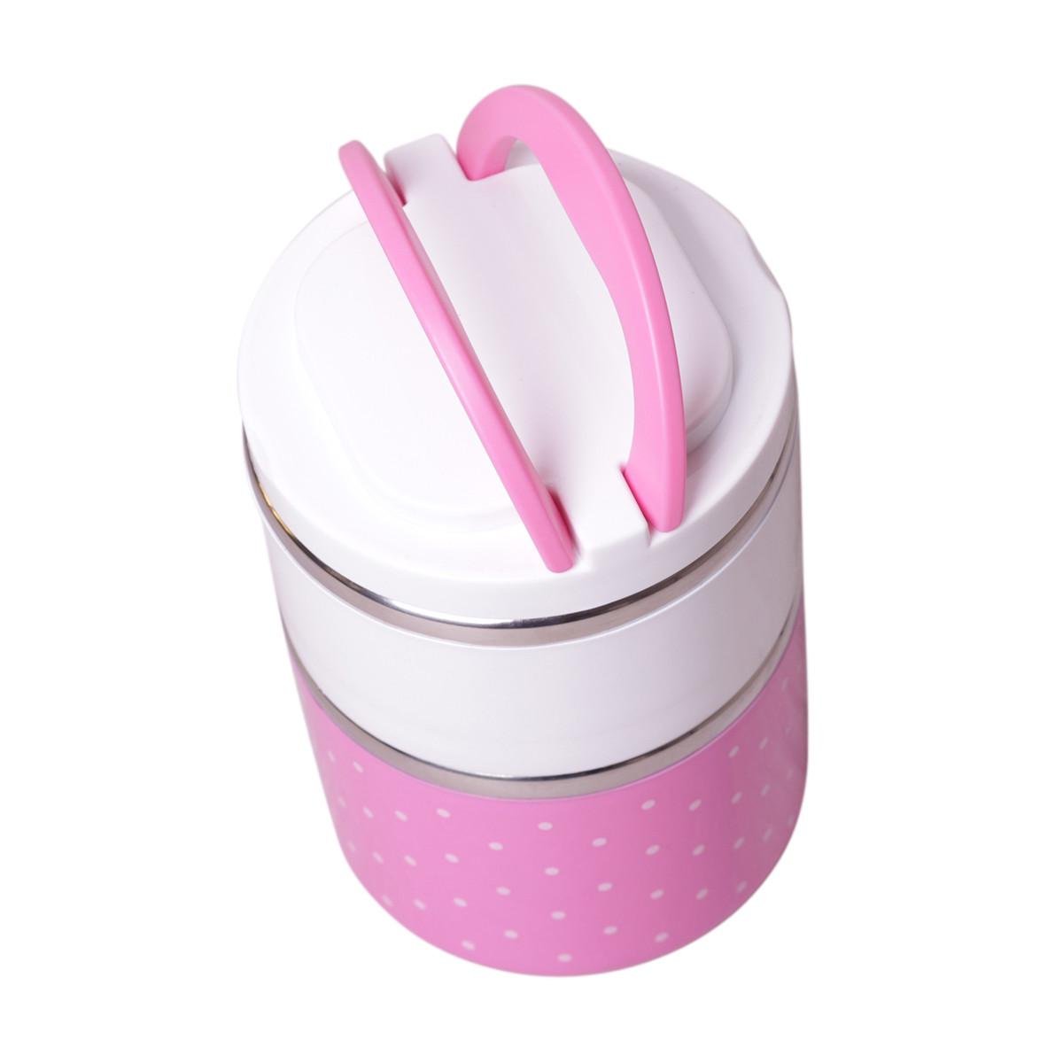 Ланч-бокс для еды с ручками двойной Kamille KM-2103 из нержавеющей стали и пластика 1080 мл Розовый (150-84-2103.2)